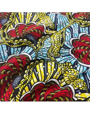 Tissu Wax - Fleure rouge et or