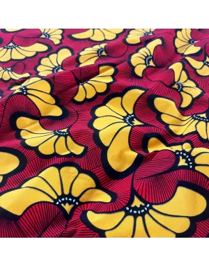Tissu Wax fleure jaune et rouge